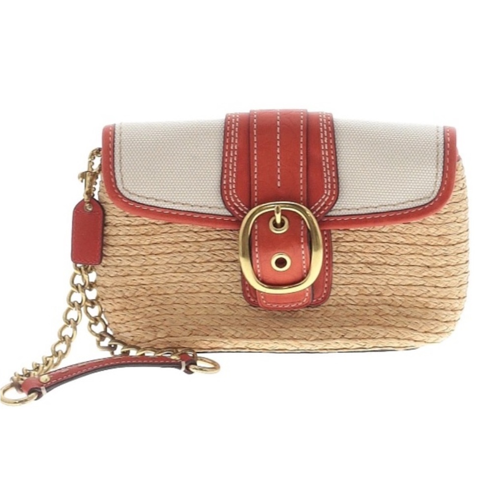 Coach Woven Straw Convertible Wristlet/ Handbag Like New